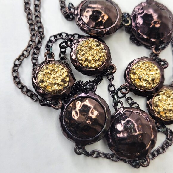 Long Necklace Round Beads Bronze Gold Hues with Earrings - Picture 2 of 11